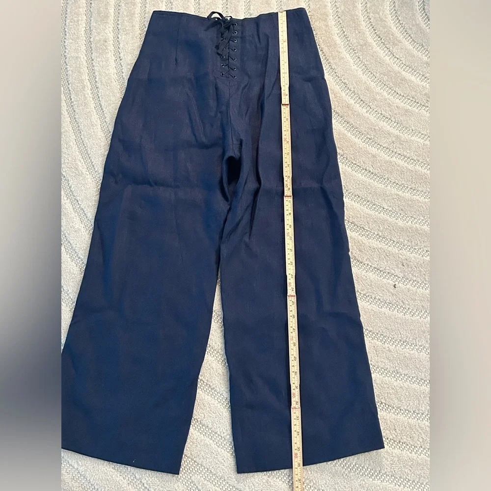 J. Crew 100% Linen Sailor Wide Leg Cropped Pants in Navy - Size 4